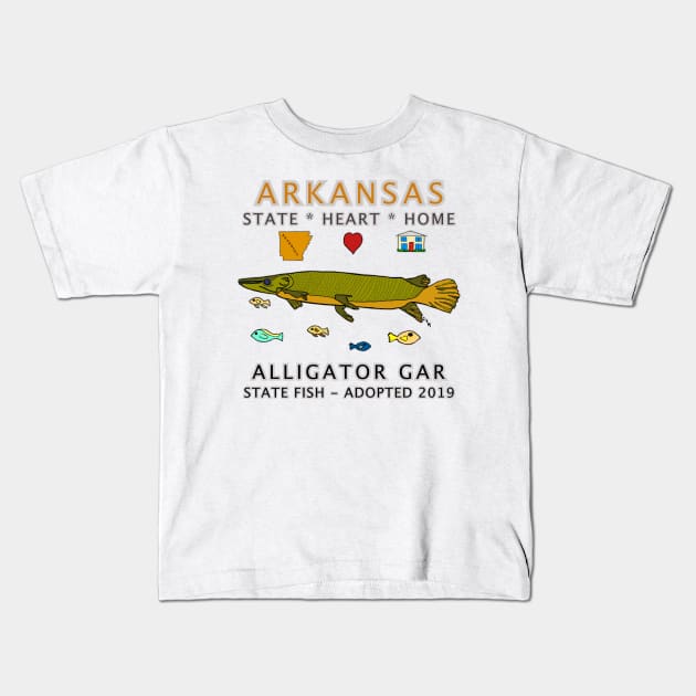 Arkansas - Alligator Gar - State, Heart, Home - State Symbols Kids T-Shirt by cfmacomber